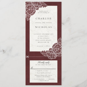 Invitation Carton d'invitation de mariage floral rouge et pav