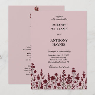 Invitation Carton d'invitation de mariage floral rouge tout-e