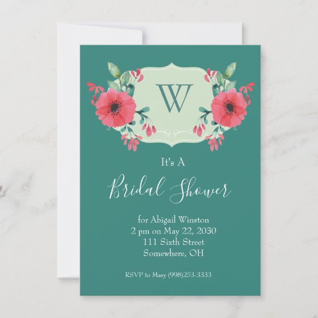 Invitation Carton d'invitation de mariage floral sarcelle (Devant)