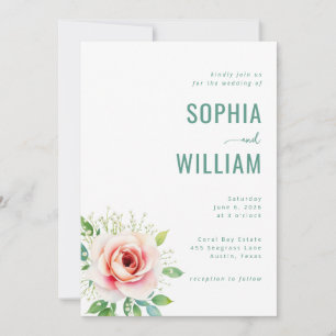 Invitation Carton d'invitation de mariage floral sarcelle élé