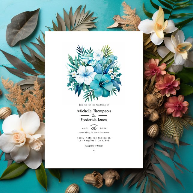 Invitation Carton d'invitation de mariage floral sarcelle tro (Créateur téléchargé)