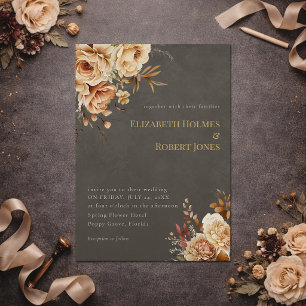 Invitation Carton d'invitation de mariage floral taupe élégan