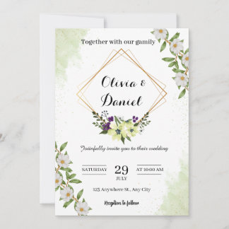 Invitation Carton d'invitation de mariage floral vert élégant