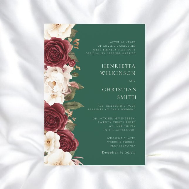 Invitation Carton d'invitation de mariage floral vert émeraud (Créateur téléchargé)