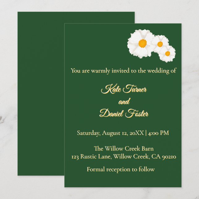 Invitation Carton d'invitation de mariage floral vert profond (Devant / Derrière)