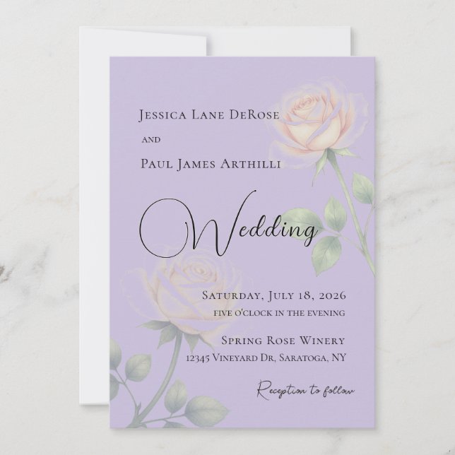 Invitation Carton d'invitation de mariage floral violet clair (Devant)