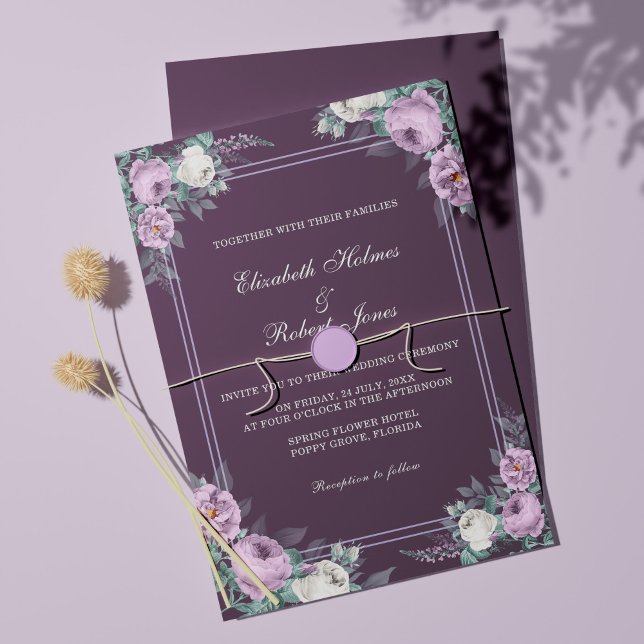 Invitation Carton d'invitation de mariage floral violet foncé (Créateur téléchargé)
