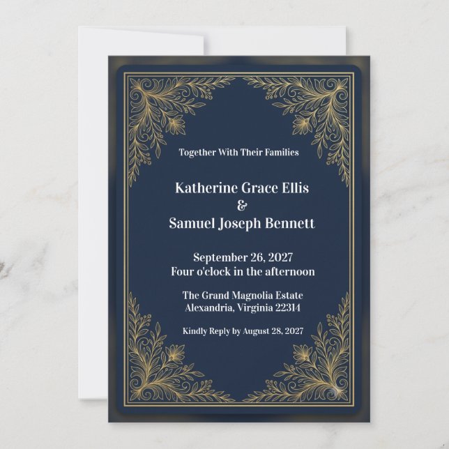 Invitation Carton d'invitation de mariage formel bleu marine  (Devant)