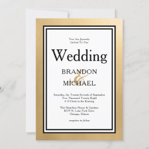 Invitation Carton d'invitation de mariage formel noir or LGBT