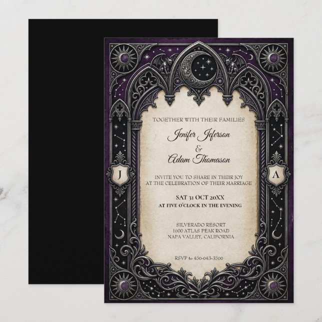 Invitation Carton d'invitation de mariage gothique céleste po (Devant / Derrière)