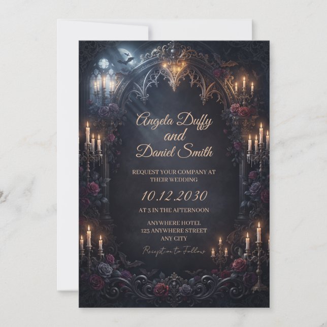 Invitation Carton d'invitation de mariage gothique Château En (Devant)