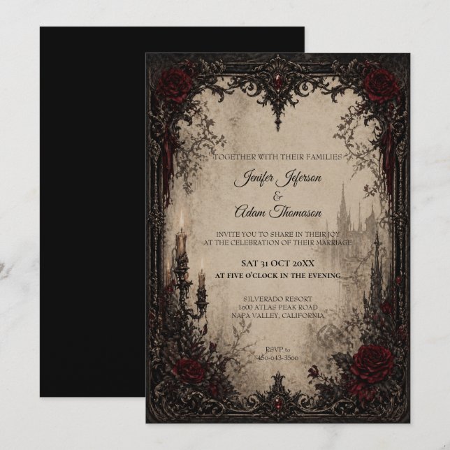 Invitation Carton d'invitation de mariage gothique vampire Ha (Devant / Derrière)