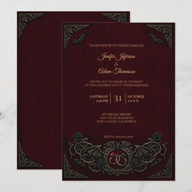 Invitation Carton d'invitation de mariage gothique vampire Ha (Devant / Derrière)