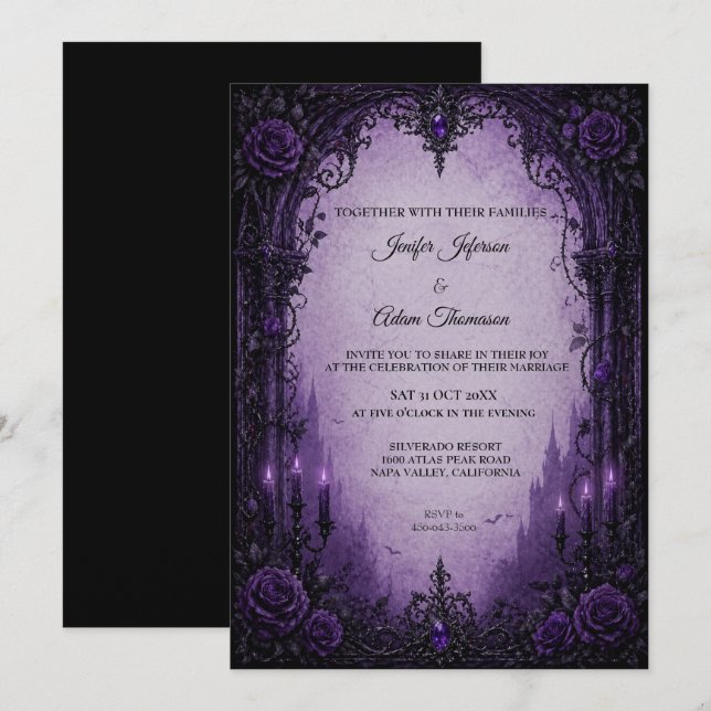 Invitation Carton d'invitation de mariage gothique violet Hal (Devant / Derrière)