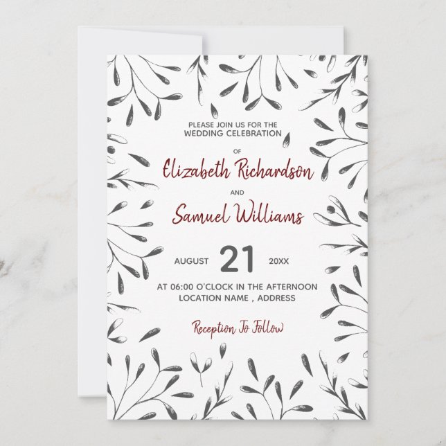 Invitation Carton d'invitation de mariage graphique floral no (Devant)