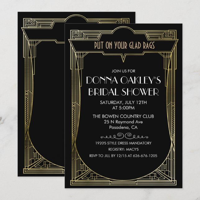 Invitation Carton d'invitation de mariage Great Gatsby Art Dé (Devant / Derrière)