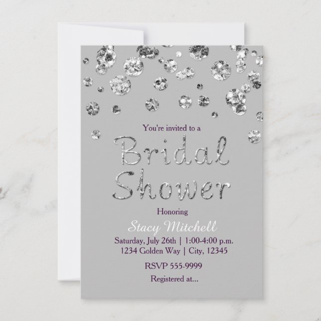 Invitation Carton d'invitation de mariage gris et argent pail (Devant)