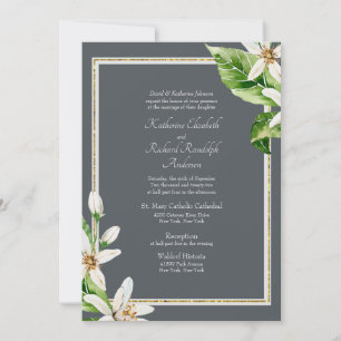 Invitation Carton d'invitation de mariage gris feuillage form