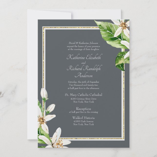 Invitation Carton d'invitation de mariage gris feuillage form (Devant)