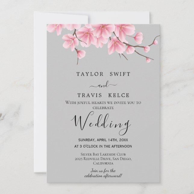Invitation Carton d'invitation de mariage gris Fleur de ceris (Devant)