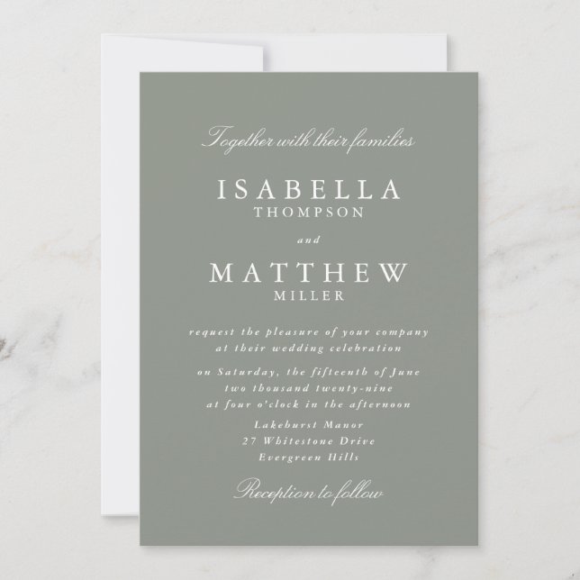 Invitation Carton d'invitation de mariage gris vert classique (Devant)