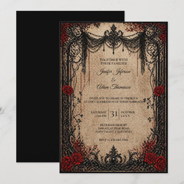 Invitation Carton d'invitation de mariage Halloween gothique  (Devant / Derrière)