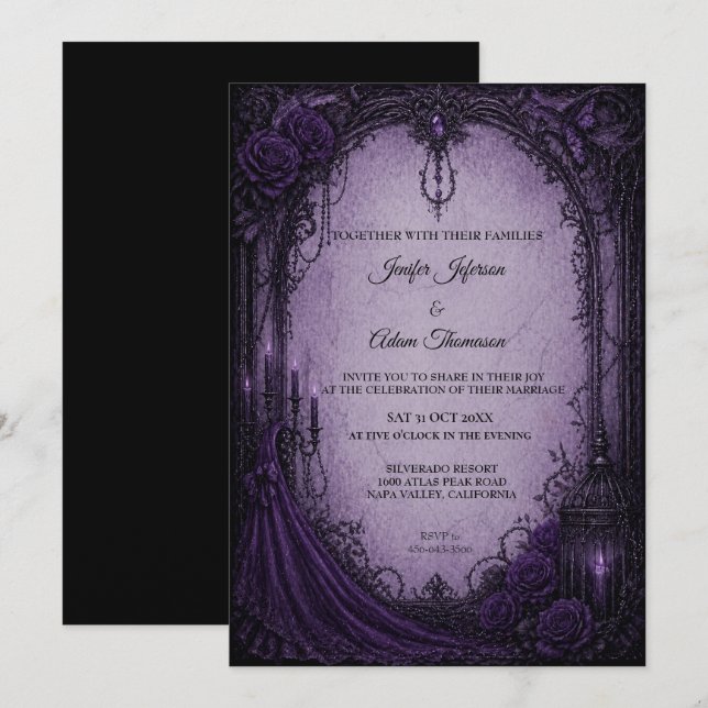 Invitation Carton d'invitation de mariage Halloween gothique  (Devant / Derrière)