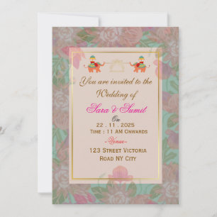 Invitation Carton d'invitation de mariage indien à motif flor