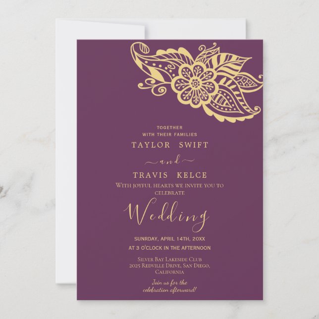 Invitation Carton d'invitation de mariage indien à motif pais (Devant)
