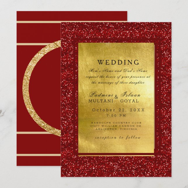 Invitation Carton d'invitation de mariage indien de style mét (Devant / Derrière)