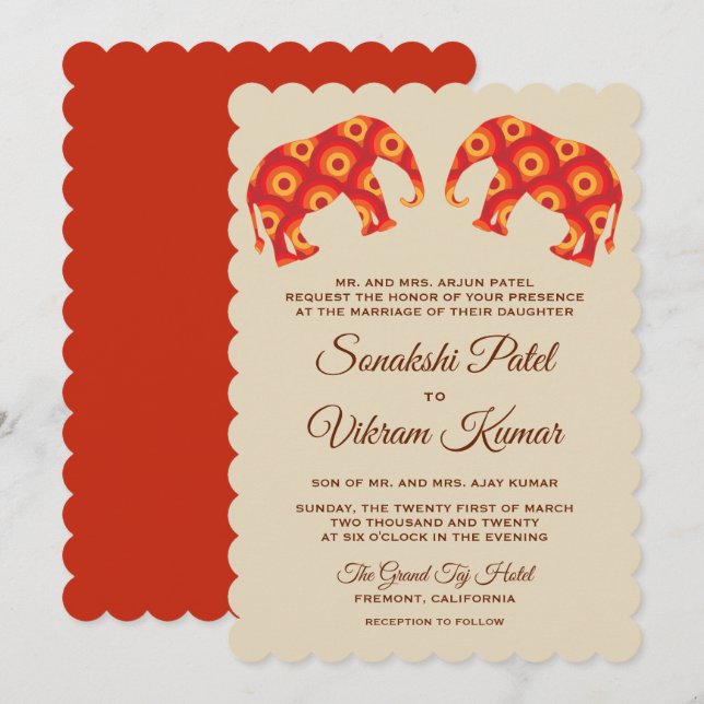 Invitation Carton d'invitation de mariage indien élégants élé (Devant / Derrière)