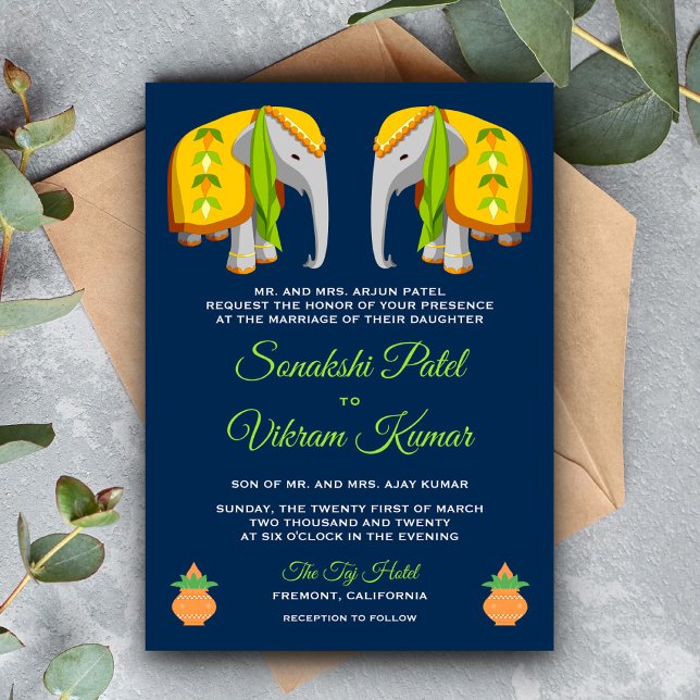 Invitation Carton d'invitation de mariage indien éléphant Art (Créateur téléchargé)