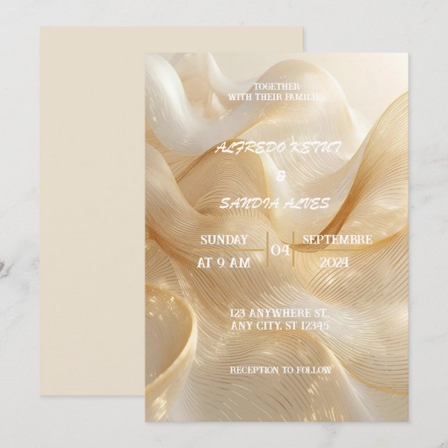 Invitation Carton d'invitation de mariage Lignes Dorées – Élé (Devant / Derrière)