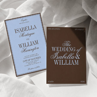 Invitation Carton d'invitation de mariage luxe bleu et marron