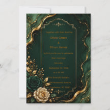 Carton d'invitation de mariage luxe en marbre émer