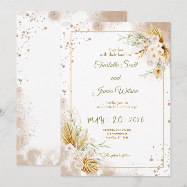 Invitation Carton d'invitation de mariage luxe en or (Devant / Derrière)