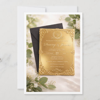 Invitation Carton d'invitation de mariage Luxe Feuille d'Or 1