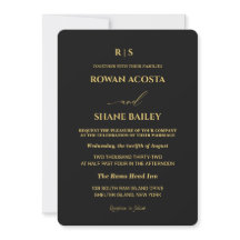 Carton d'invitation de mariage luxe noir et or mon