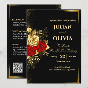 Invitation Carton d'invitation de mariage Luxe Noir Or et Ros