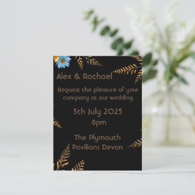 Invitation Carton d'invitation de mariage luxueux or et flora (Debout devant)