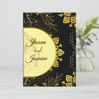 Invitation Carton d'invitation de mariage mandala noir et or