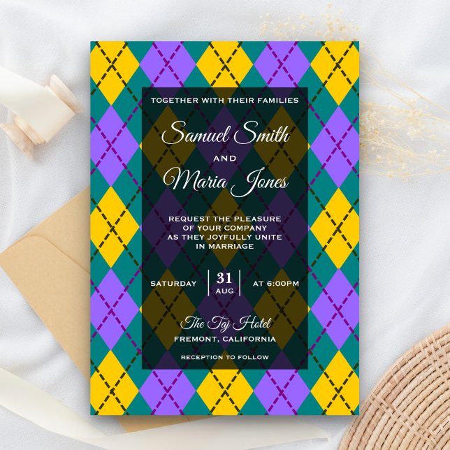 Invitation Carton d'invitation de mariage Mardi Gras jaune vi (Créateur téléchargé)
