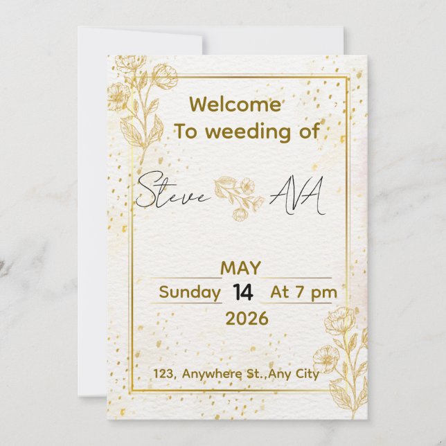 Invitation Carton d'invitation de mariage minimal luxe or (Devant)