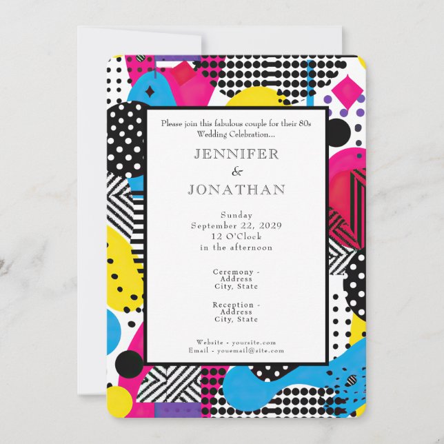 Invitation Carton d'invitation de mariage motif graphique rét (Devant)