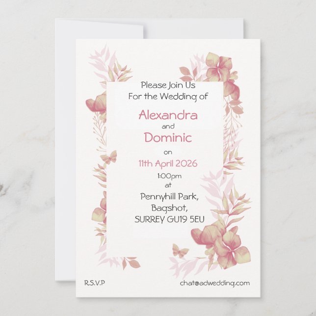 Invitation Carton d'invitation de mariage - motif papillon fl (Devant)