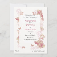 Carton d'invitation de mariage - motif papillon fl
