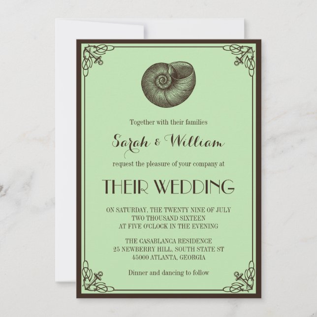 Invitation Carton d'invitation de mariage nautique vert menth (Devant)