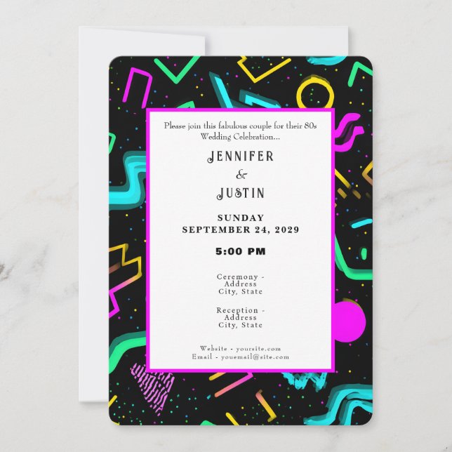 Invitation Carton d'invitation de mariage néon rétro 80 90 (Devant)