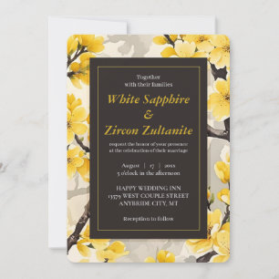 Invitation Carton d'invitation de mariage noir à fleur jaune