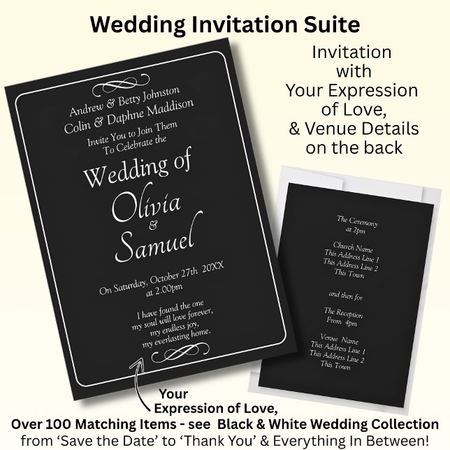 Invitation Carton d'invitation de mariage Noir & Blanc avec I (Créateur téléchargé)
